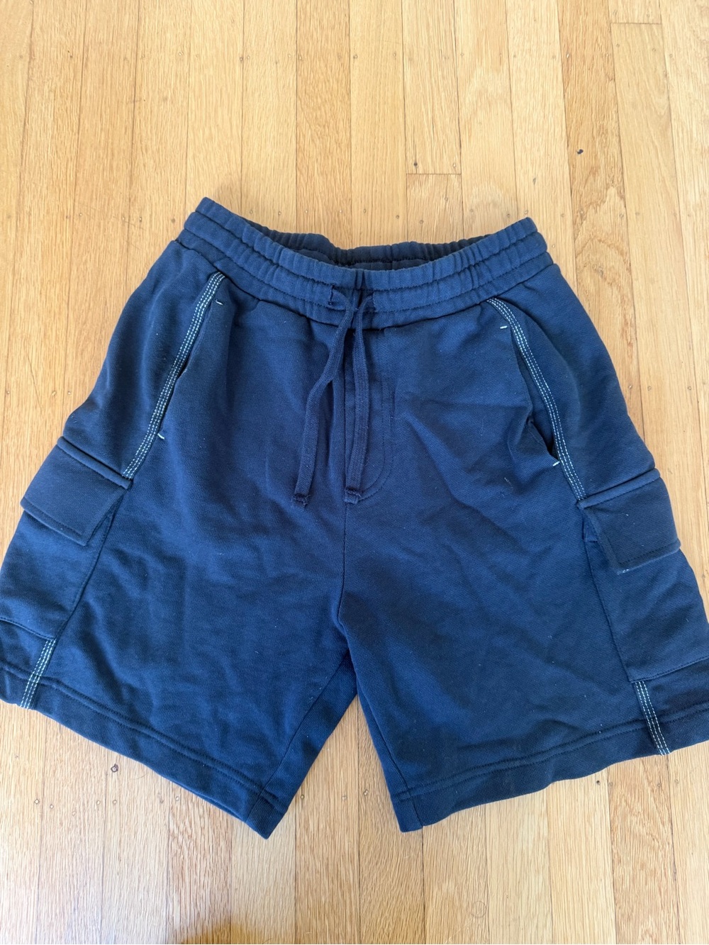 Zara Navy Blue Athletic Cargo Drawstring Shorts